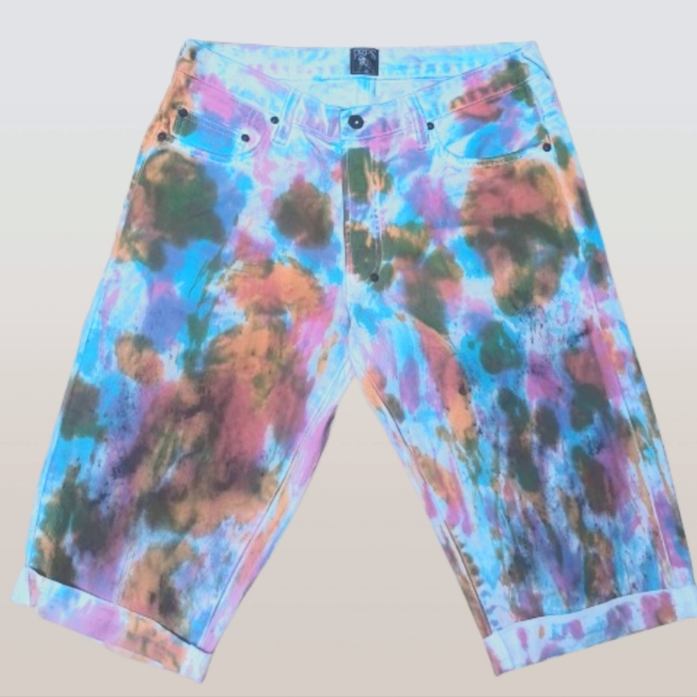 PRPS Denim Shorts Size 32 Bermuda Tie Dye Unisex Mens Womens